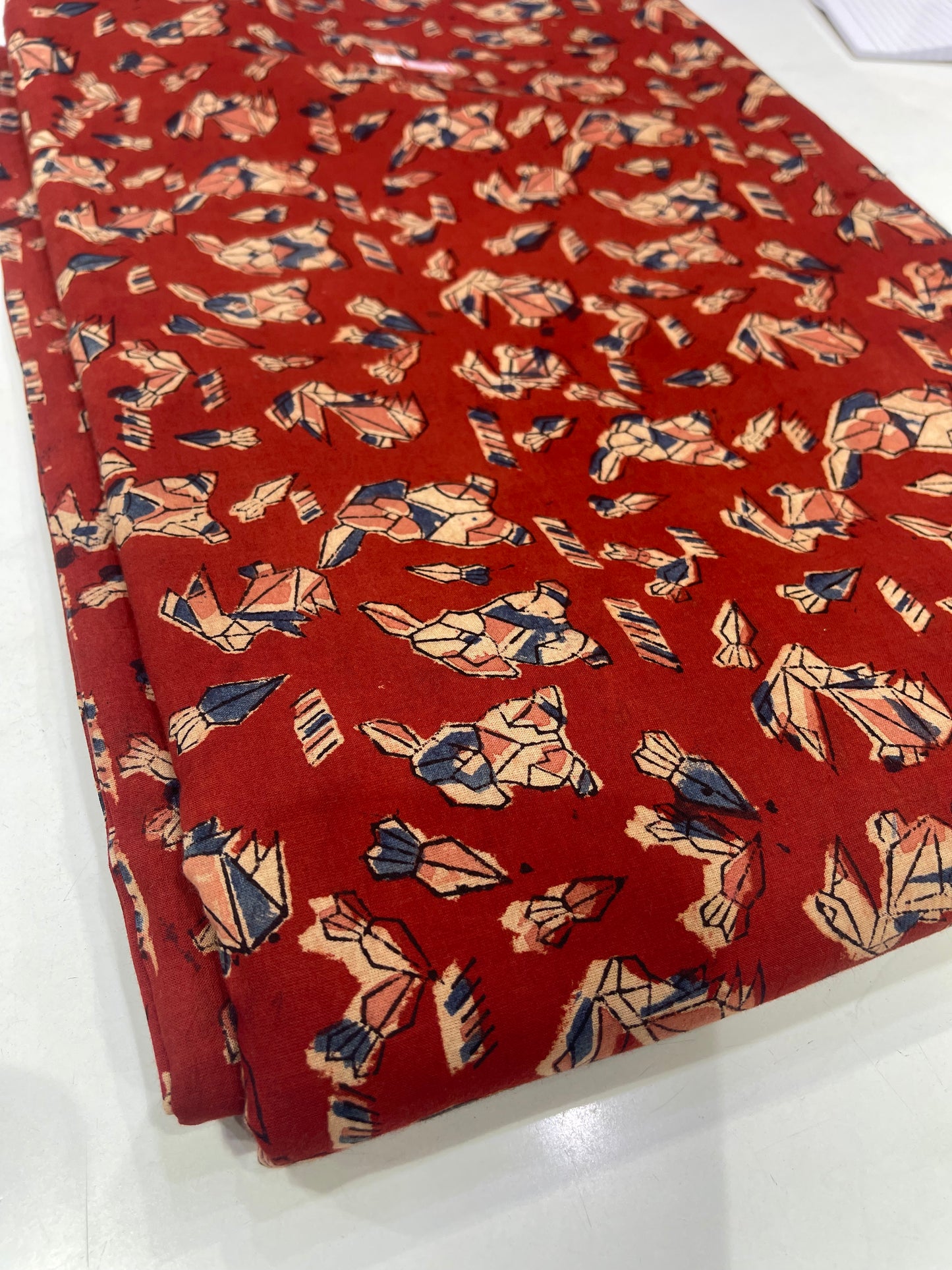 Pure Cotton Mul Ajrakh Print Fabric – Rust Maroon Geometric Motif