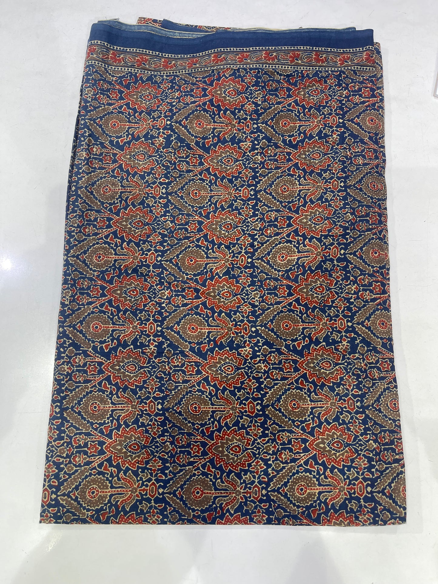 Pure Cotton Mul Ajrakh Print Fabric – Indigo Blue Traditional Motifs