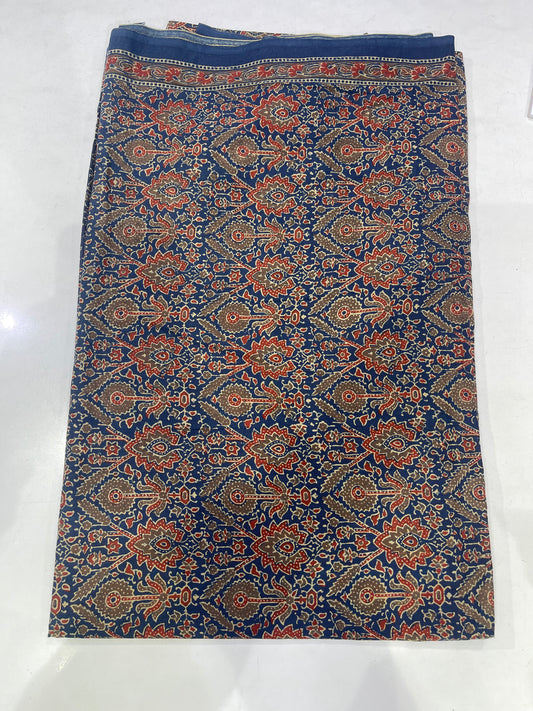 Pure Cotton Mul Ajrakh Print Fabric – Indigo Blue Traditional Motifs