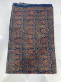 Pure Cotton Mul Ajrakh Print Fabric – Indigo Blue Traditional Motifs