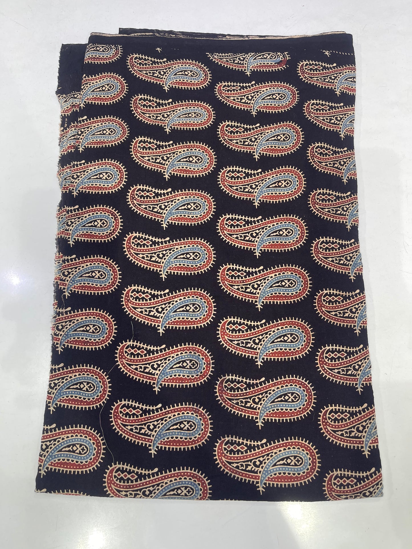 Pure Cotton Mul Ajrakh Print Fabric – Classic Paisley on Deep Indigo