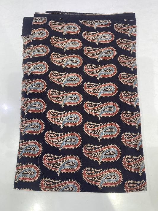 Pure Cotton Mul Ajrakh Print Fabric – Classic Paisley on Deep Indigo