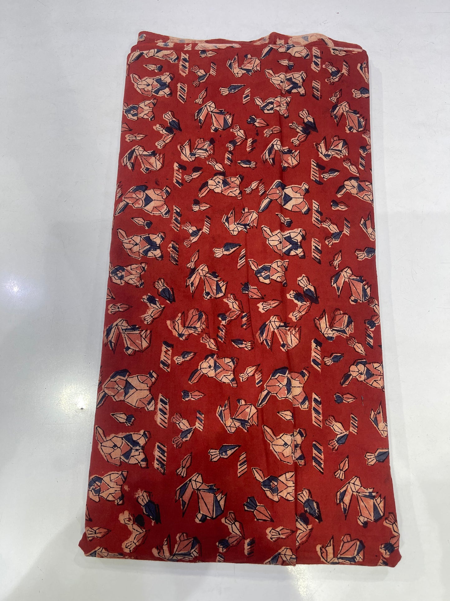 Pure Cotton Mul Ajrakh Print Fabric – Rust Red Abstract Motifs