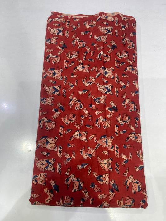 Pure Cotton Mul Ajrakh Print Fabric – Rust Red Abstract Motifs