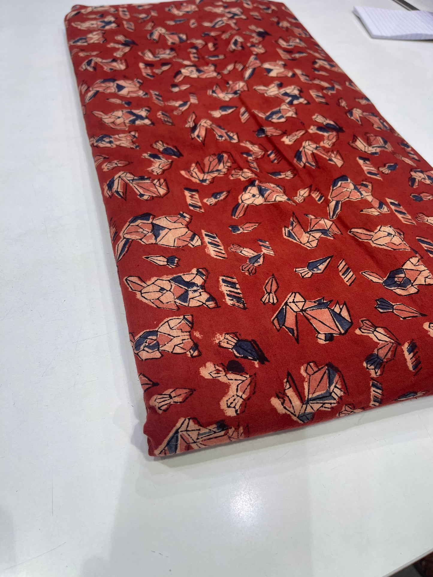 Pure Cotton Mul Ajrakh Print Fabric – Rust Red Abstract Motifs