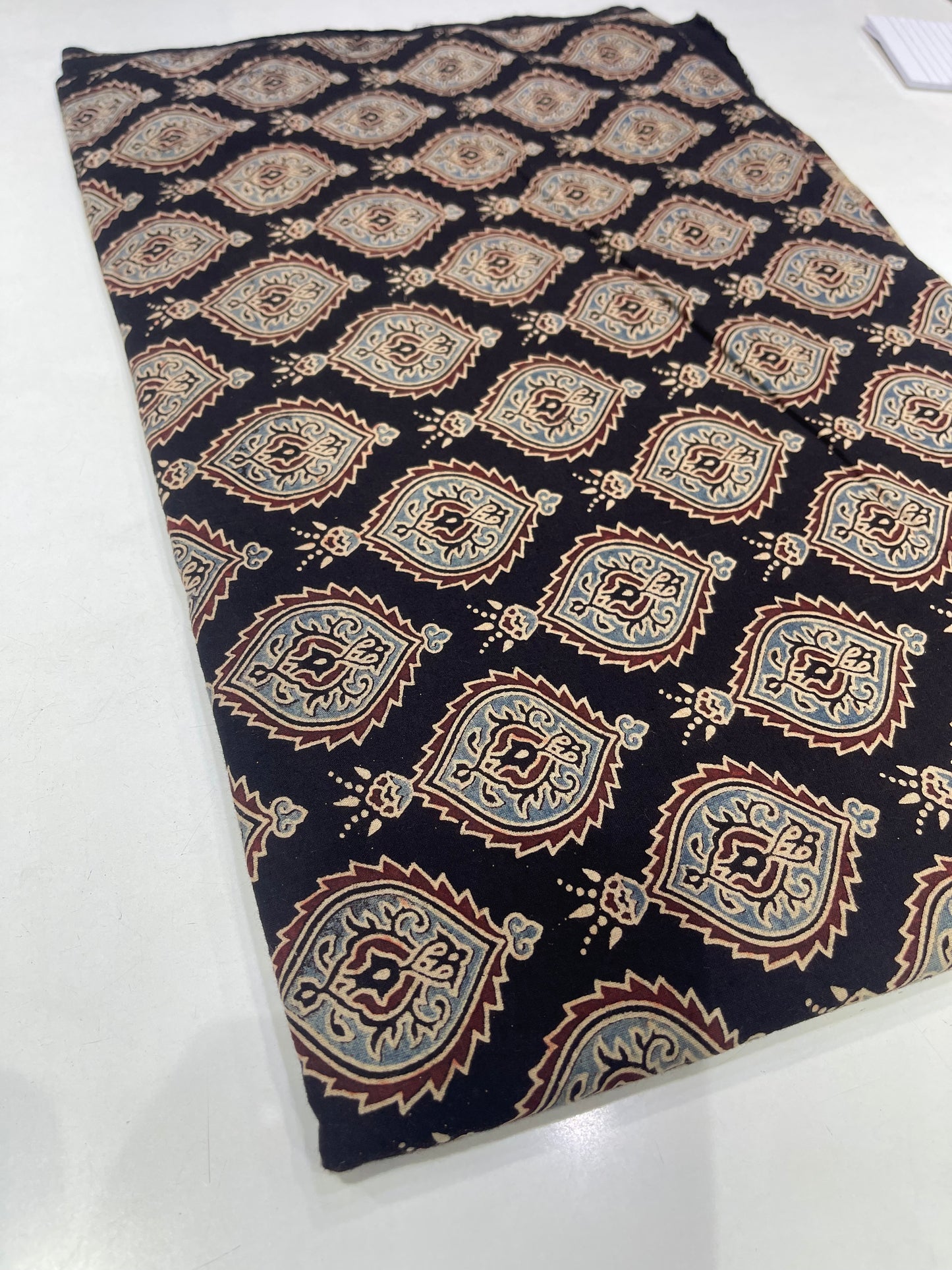 Pure Cotton Mul Ajrakh Print Fabric – Black with Traditional Motifs