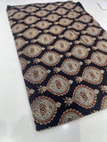Pure Cotton Mul Ajrakh Print Fabric – Black with Traditional Motifs