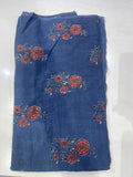Pure Cotton Mul Ajrakh Print Fabric – Indigo Blue Floral Motifs