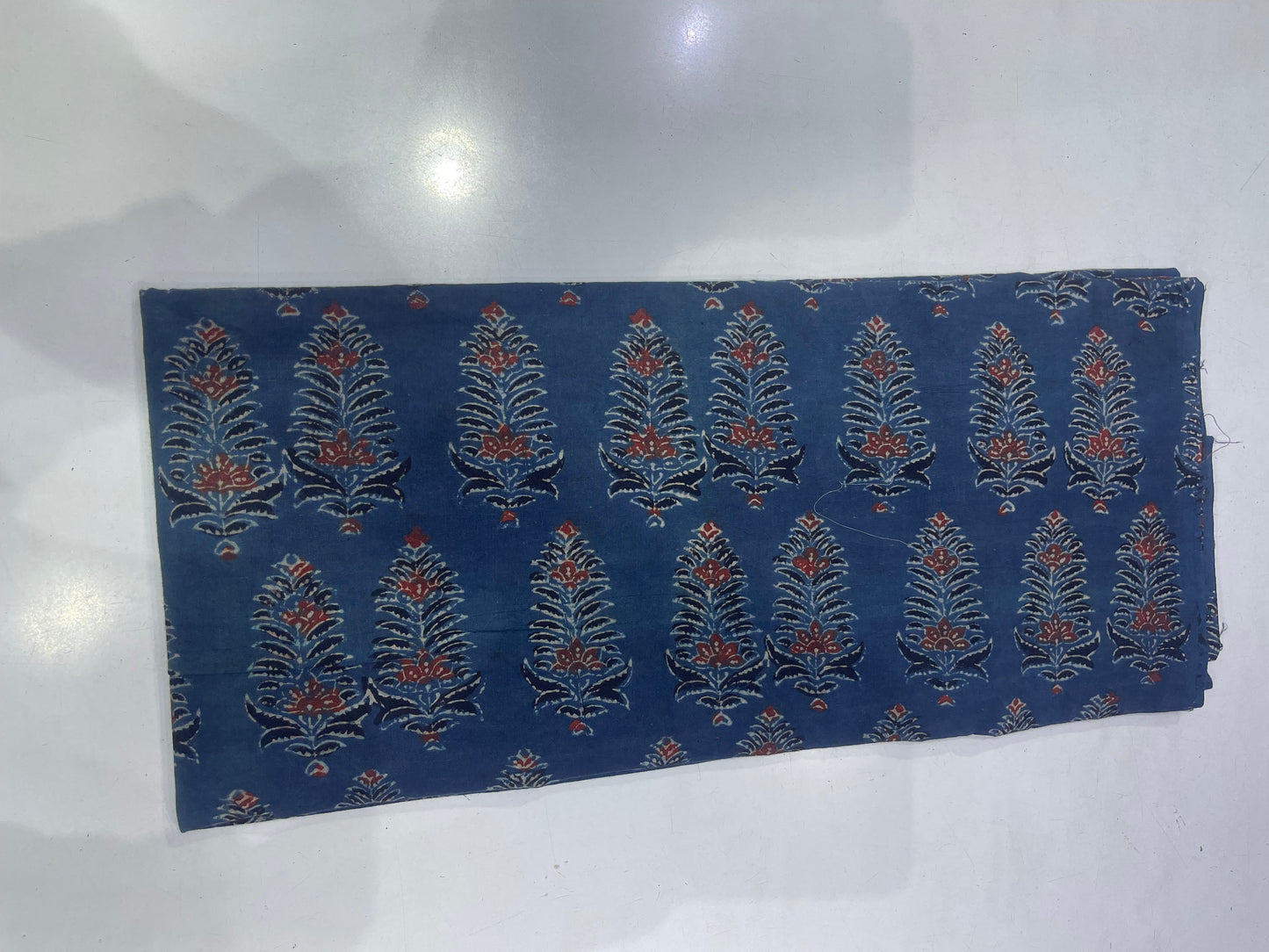 Pure Cotton Mul Ajrakh Print Fabric – Indigo Blue Traditional Buti Motifs