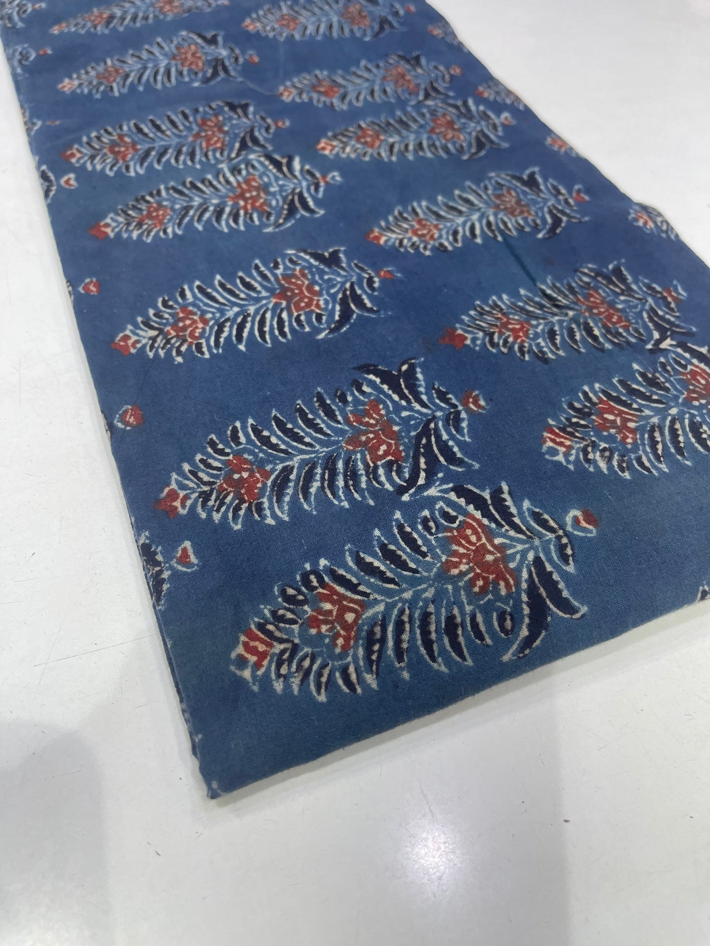 Pure Cotton Mul Ajrakh Print Fabric – Indigo Blue Traditional Buti Motifs