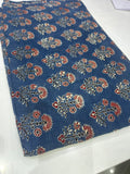 Pure Cotton Mul Ajrakh Print Fabric – Indigo Blue Floral Buti Design