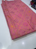 Art Silk Brocade Fabric – Peach Pink Floral Woven Design with Gold Zari