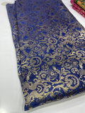 Royal Blue Art Silk Brocade Fabric with Gold Floral Weave – Premium Ethnic Fabric