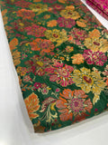 Deep Green Art Silk Brocade Fabric with Multicolor Floral Weave – Festive Ethnic Fabric