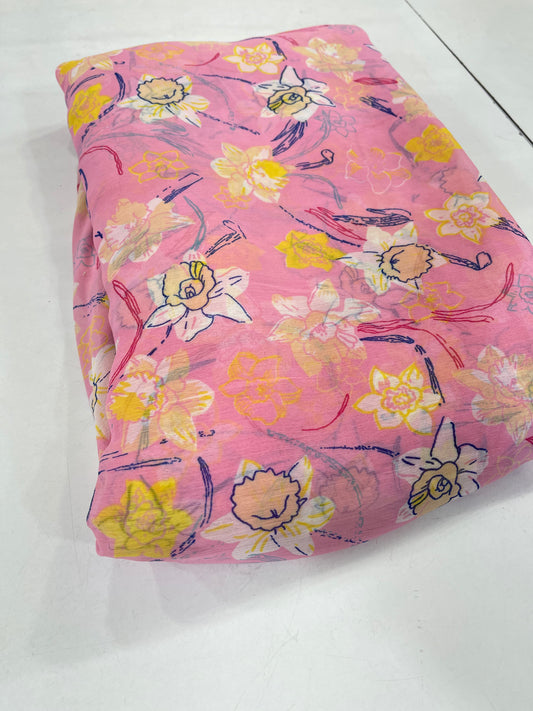 Viscose Crinkle Chiffon Digital Print Fabric – Floral Pink