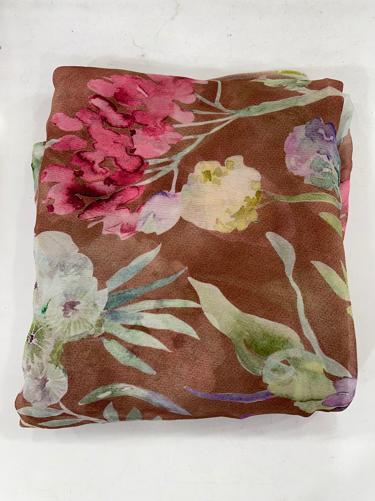 Brown Floral Printed Fabric – Elegant Designer Fabric for Dresses, Kurtas & Home Decor