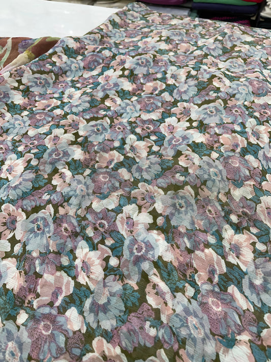 Elegant Multi-Color Floral Printed Fabric – Soft Designer Fabric for Dresses, Kurtas & Home Decor