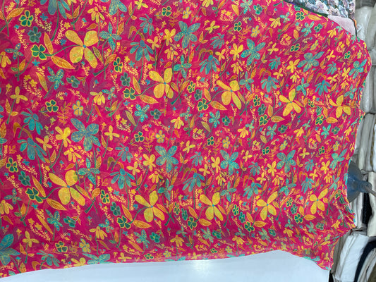 Vibrant Pink Multi-Color Floral Printed Fabric – Designer Fabric for Dresses, Kurtas & Creative Apparel