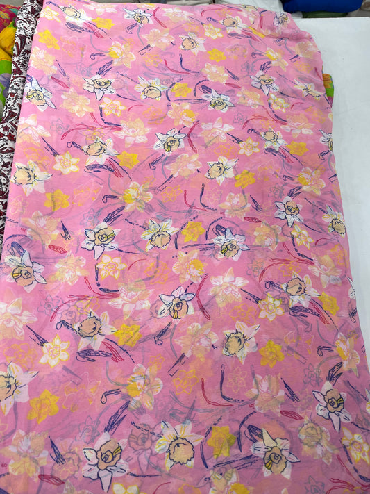 Pink Floral Printed Fabric – Soft Designer Fabric for Dresses, Kurtas & Summer Wear