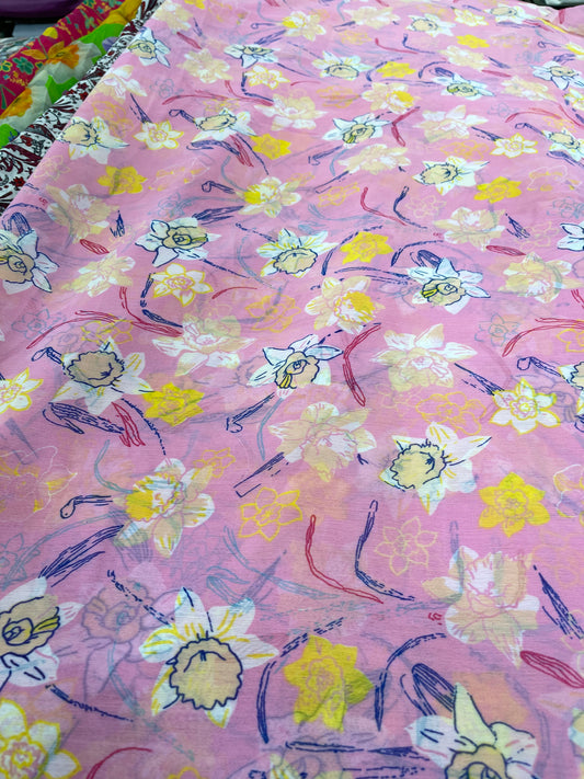 Pink Floral Printed Fabric – Soft Designer Fabric for Dresses, Kurtas & Summer Wear
