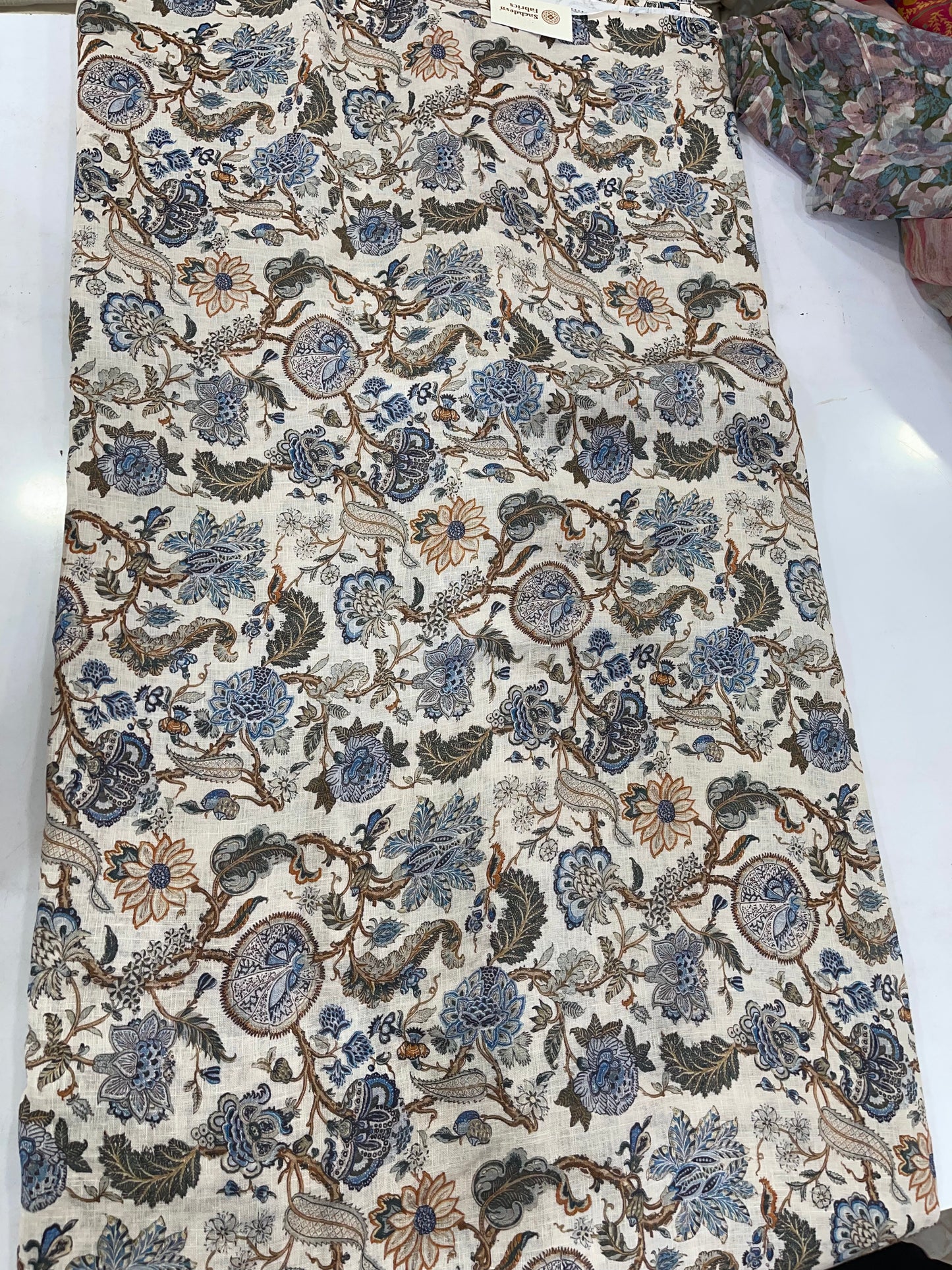 Pure Linen Digital Print Fabric – Floral Beige Base