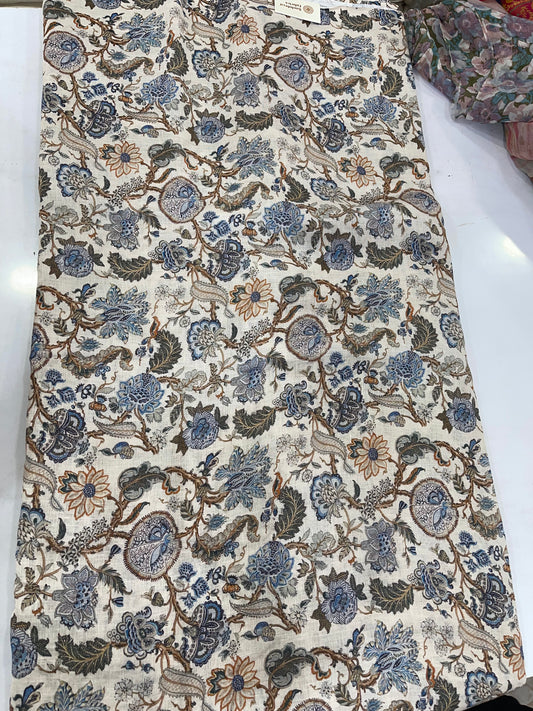 Pure Linen Digital Print Fabric – Floral Beige Base