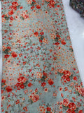 Pure Linen Digital Print Fabric – Floral Multicolor on Pastel Blue Base