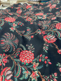 Viscose Linen Satin Digital Print Fabric – Floral Vine on Black