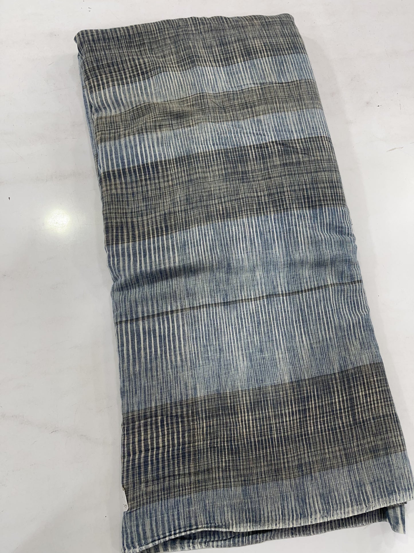 Pure Handloom Cotton Khadi Striped Fabric – Grey & Indigo Handwoven Soft Breathable Cotton Textile