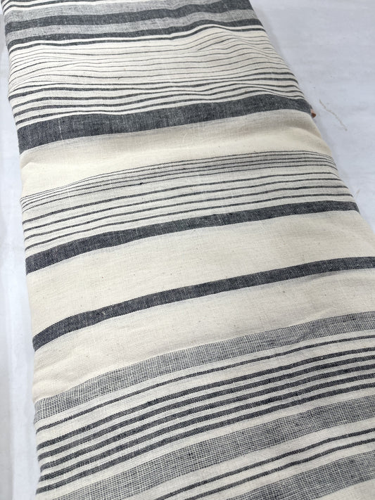 Pure Handloom Cotton Khadi Striped Fabric – Off White & Black Handwoven Soft Breathable Cotton