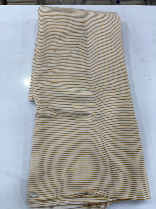 Pure Handloom Cotton Khadi Striped Fabric – Off White & Mustard Yellow Handwoven Soft Breathable Cotton