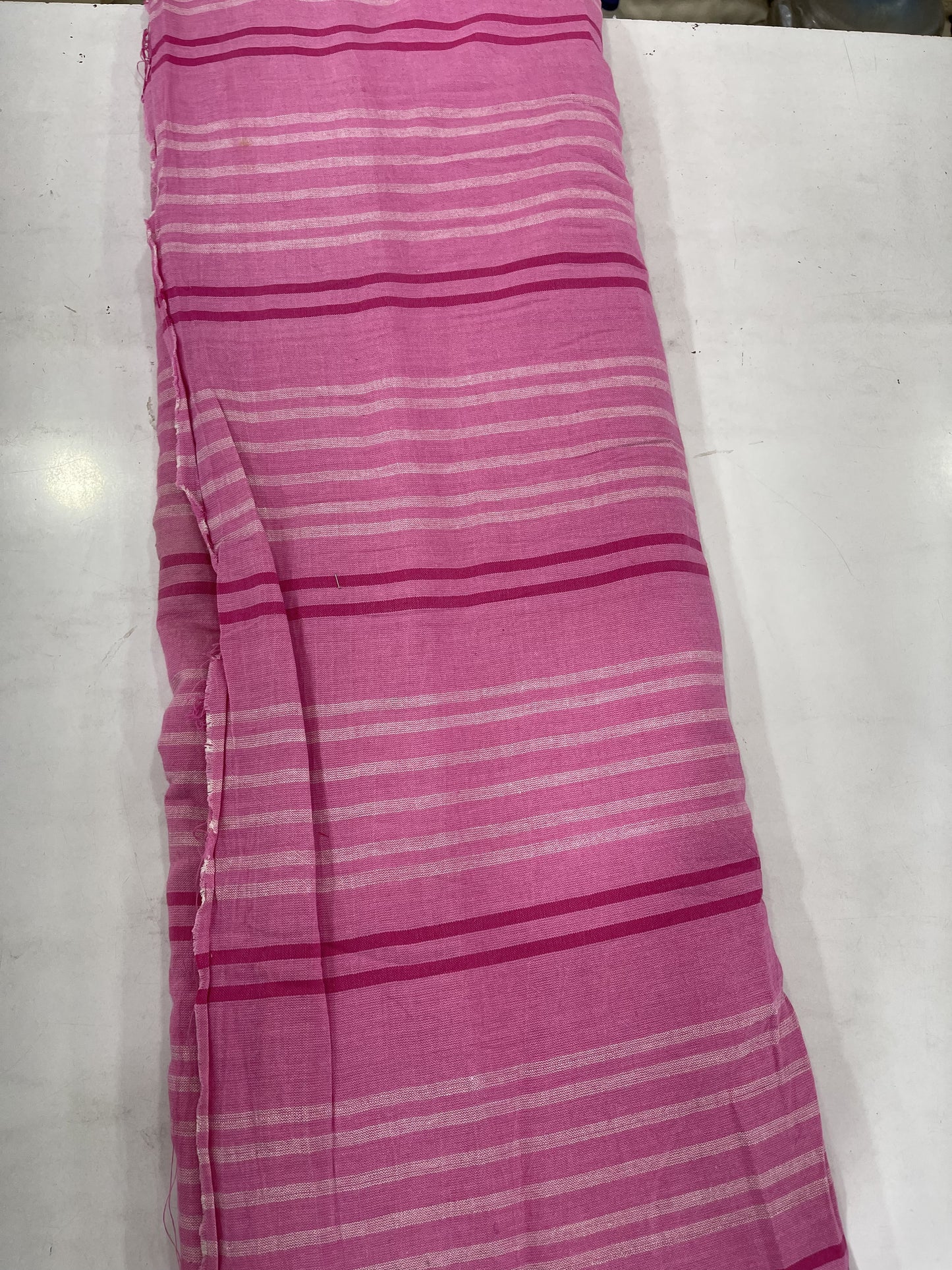 Pure Handloom Cotton Khadi Striped Fabric – Pink & White Handwoven Soft Breathable Cotton Textile