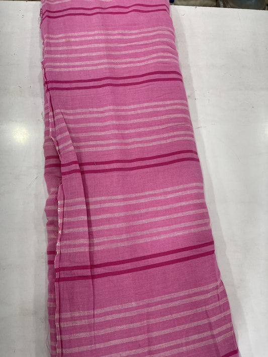 Pure Handloom Cotton Khadi Striped Fabric – Pink & White Handwoven Soft Breathable Cotton Textile