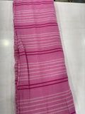 Pure Handloom Cotton Khadi Striped Fabric – Pink & White Handwoven Soft Breathable Cotton Textile