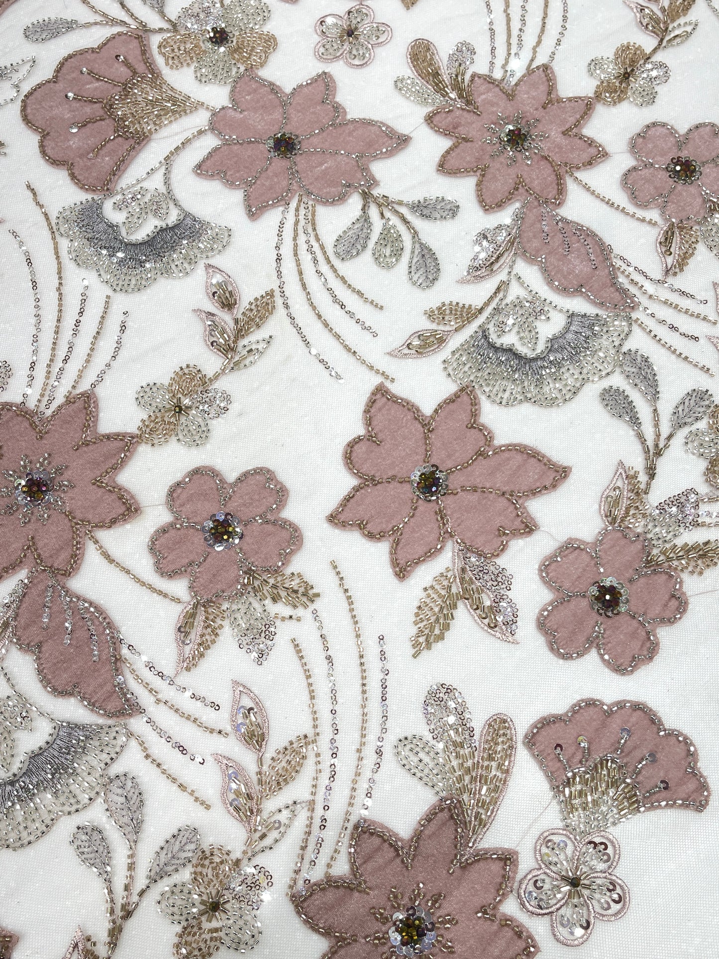 Premium 3D Floral Embroidered Sequin Net Fabric – Designer Floral Collection