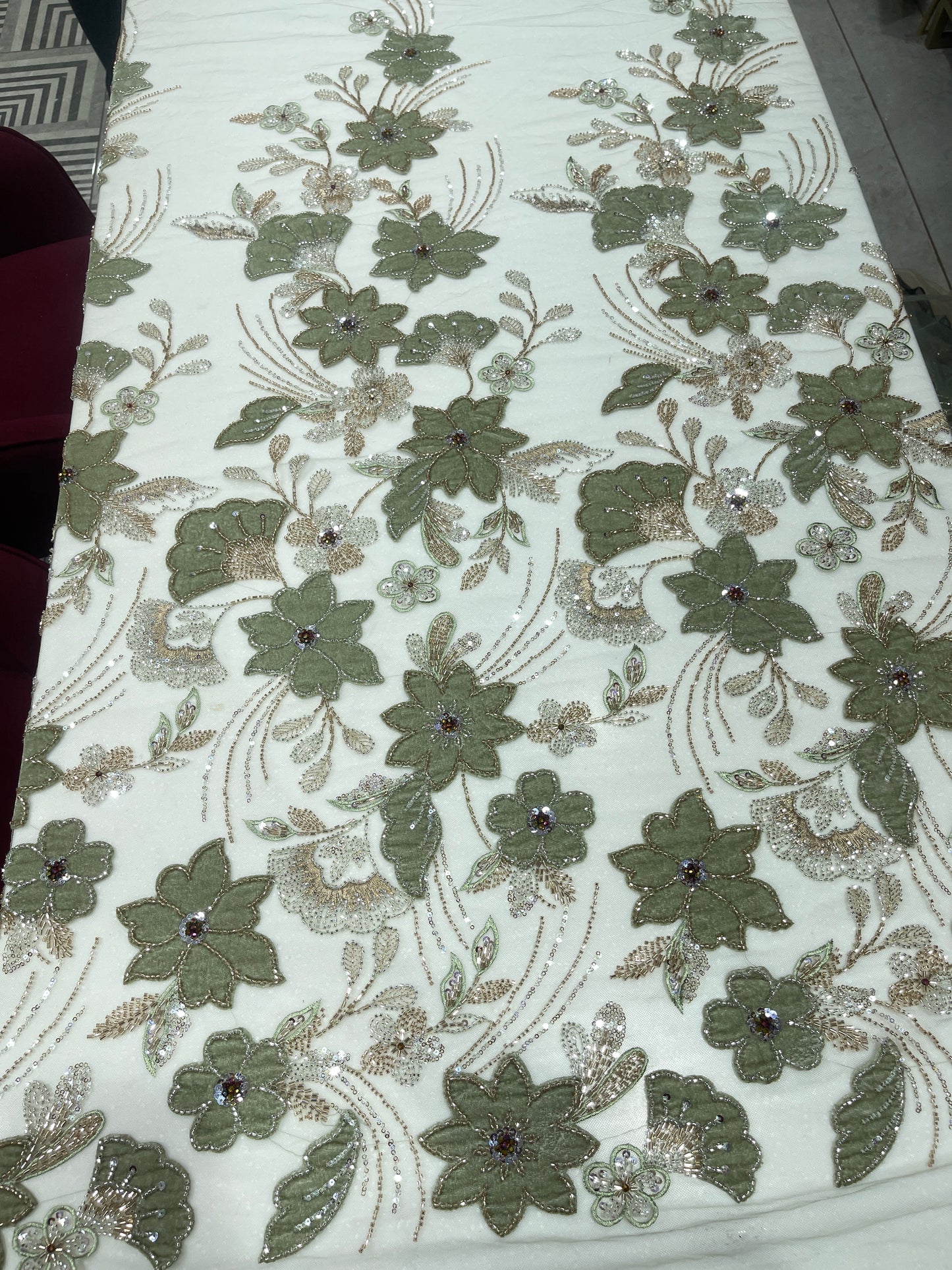 Premium 3D Floral Embroidered Sequin Net Fabric – Designer Floral Collection