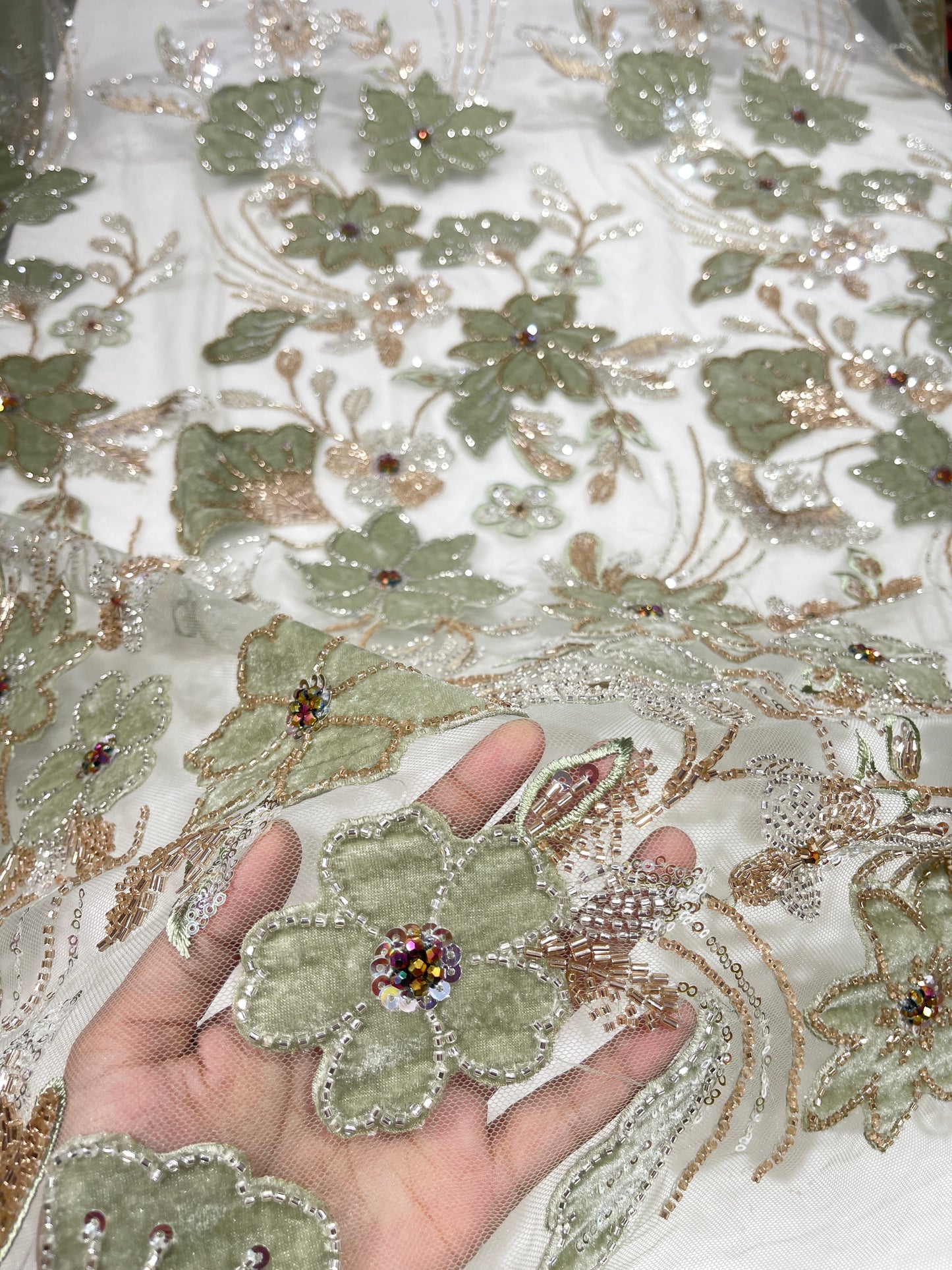 Premium 3D Floral Embroidered Sequin Net Fabric – Designer Floral Collection