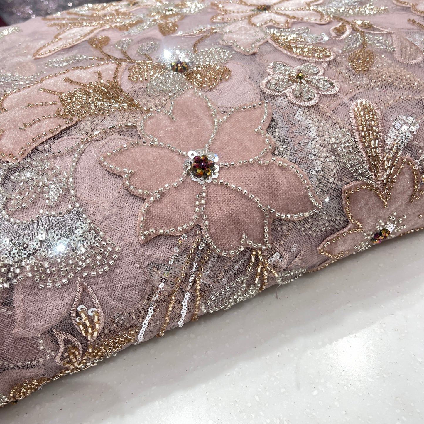 Premium 3D Floral Embroidered Sequin Net Fabric – Designer Floral Collection