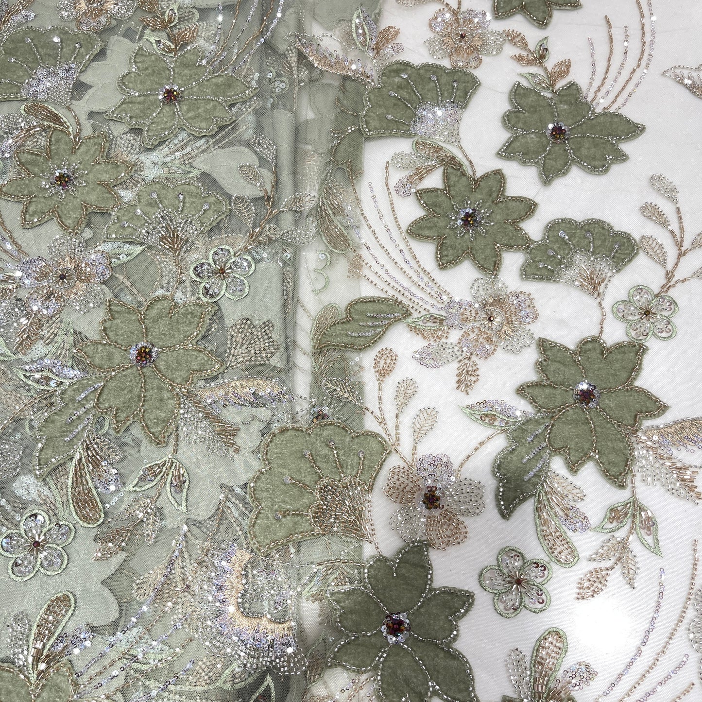 Premium 3D Floral Embroidered Sequin Net Fabric – Designer Floral Collection