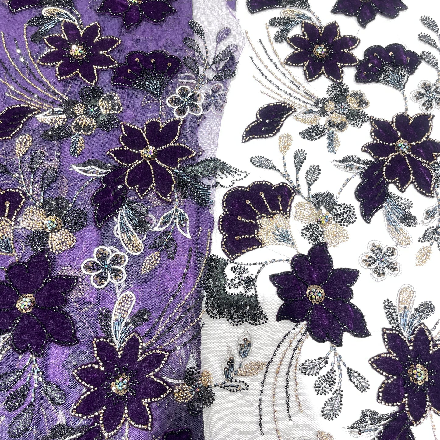 Premium 3D Floral Embroidered Sequin Net Fabric – Designer Floral Collection