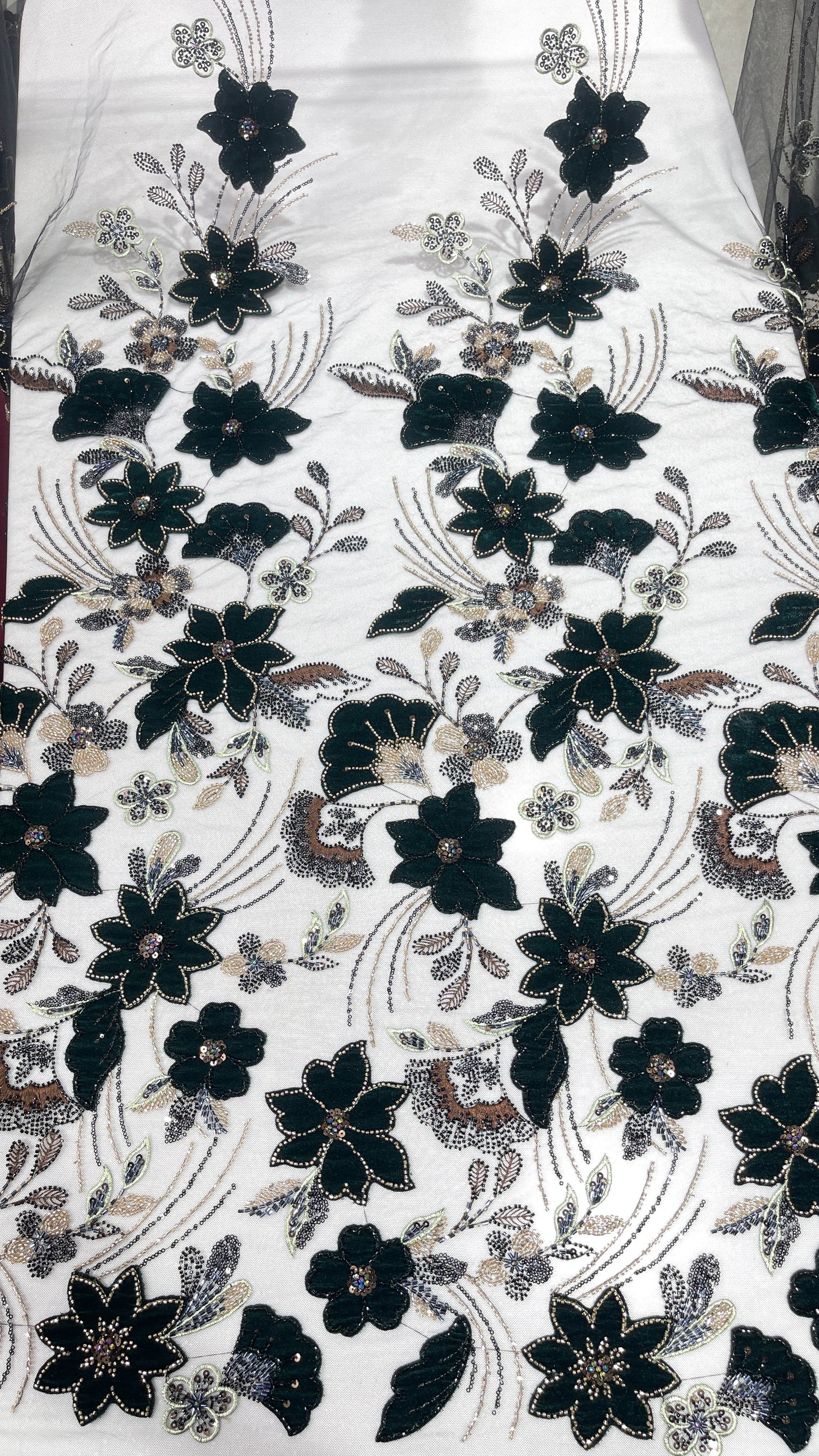 Premium 3D Floral Embroidered Sequin Net Fabric – Designer Floral Collection