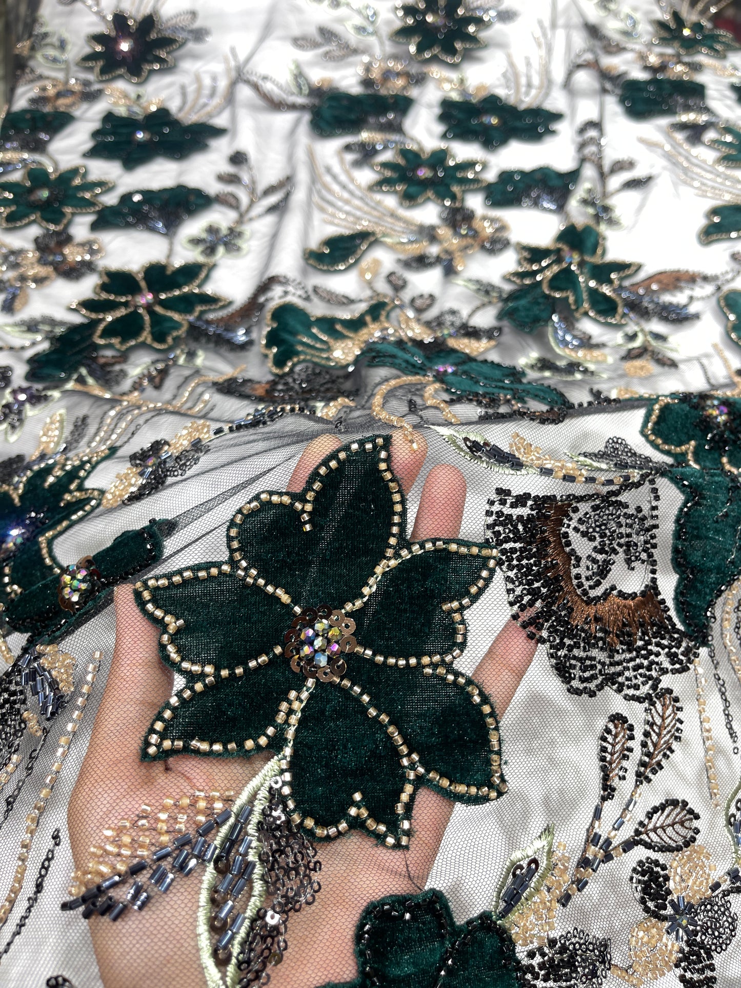 Premium 3D Floral Embroidered Sequin Net Fabric – Designer Floral Collection