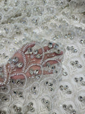 Premium White Crystal & Pearl Embroidered Net Fabric