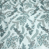 Luxury Aqua Blue & Silver Hand-Beaded Embroidered Net Fabric | Bridal & Couture Lace