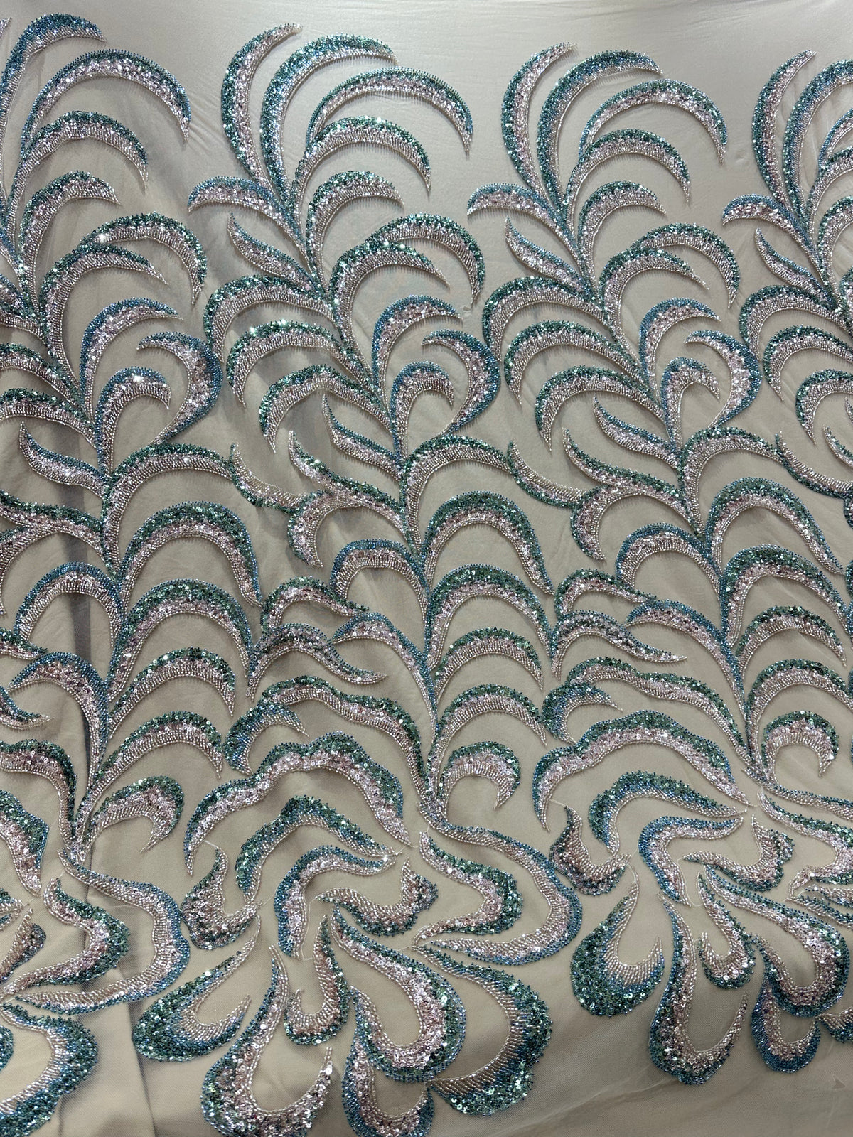 Luxury Sequin Embroidered Net Fabric – Floral Paisley Vine Design