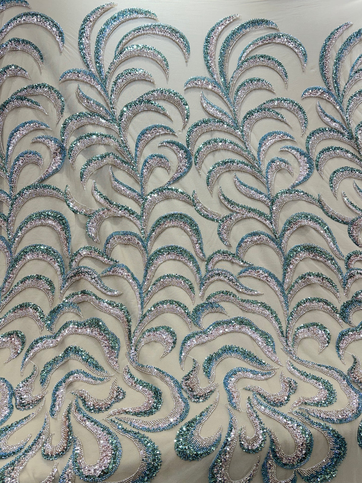 Luxury Sequin Embroidered Net Fabric – Floral Paisley Vine Design
