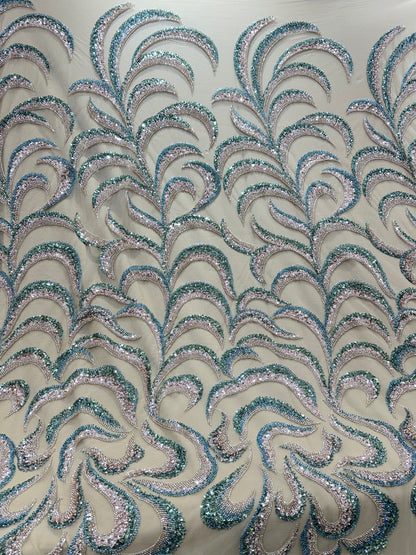 Luxury Sequin Embroidered Net Fabric – Floral Paisley Vine Design