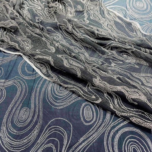 Charcoal Grey Abstract Printed Fabric Combo (Cotton + Chiffon)