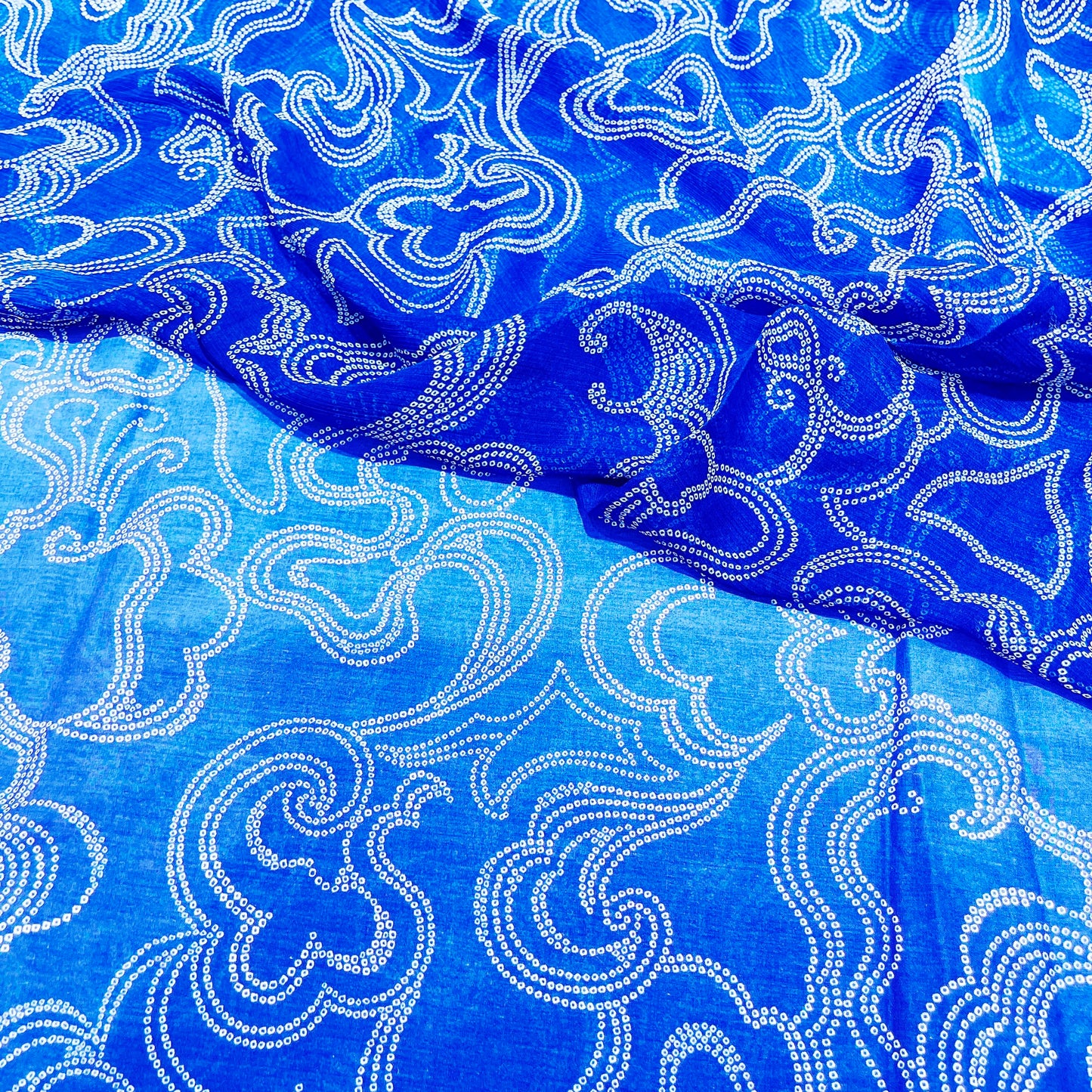 Royal Blue Abstract Printed Fabric Combo (Cotton + Chiffon)