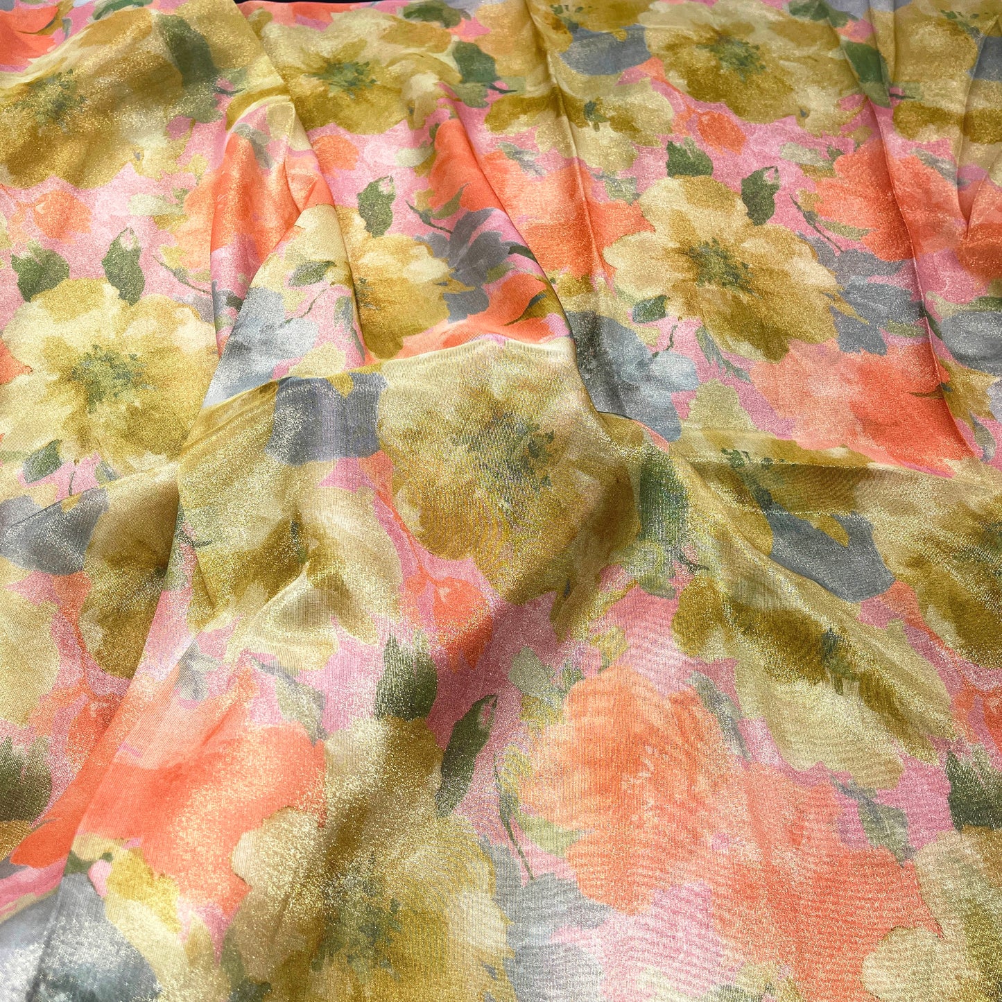 Luxury Coral Pink Floral Shimmer Tissue Fabric